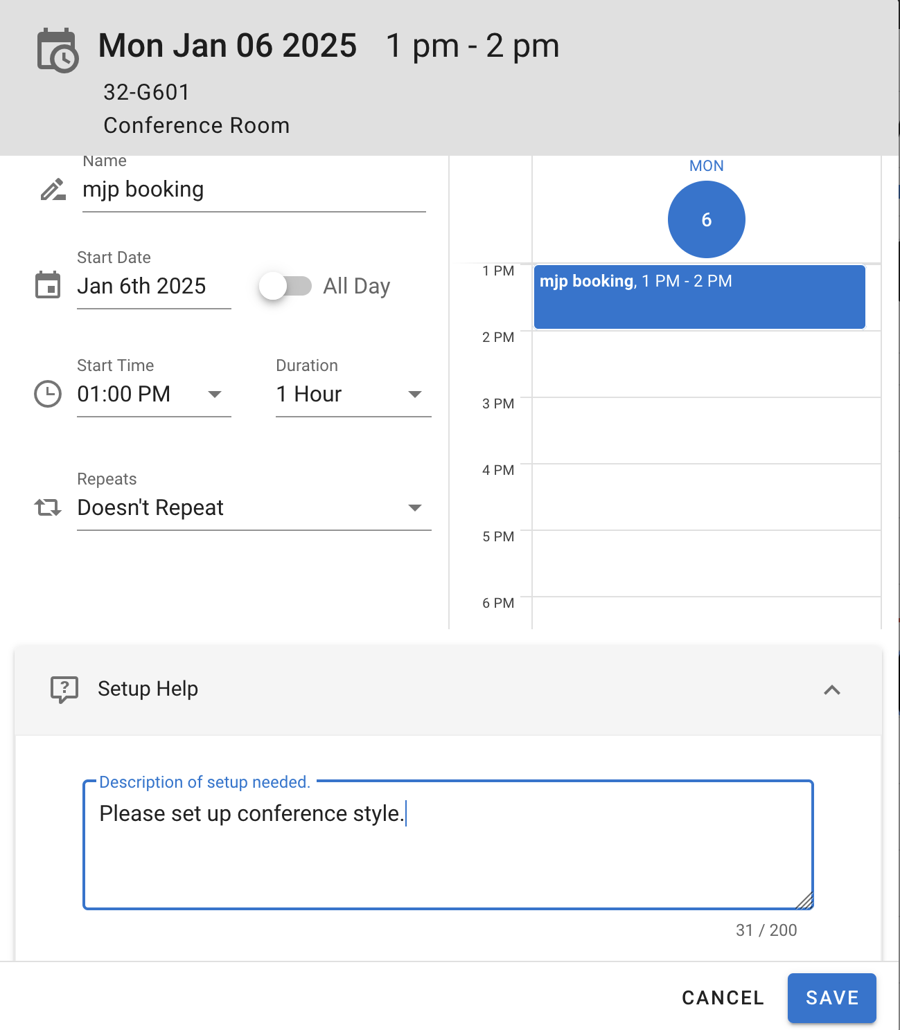 reservation setup